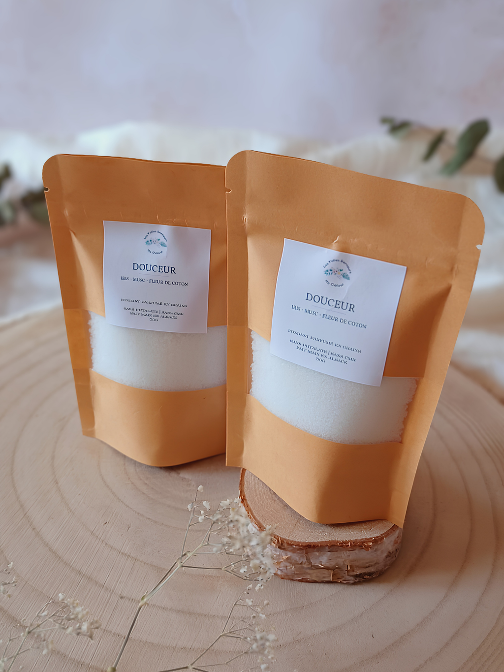 Fondants en grains Douceur à la cire de soja et aux notes d'iris, musc, fleur de coton