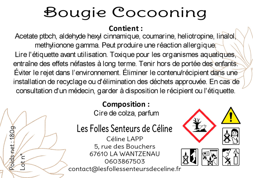 Étiquette CLP bougie Cocooning