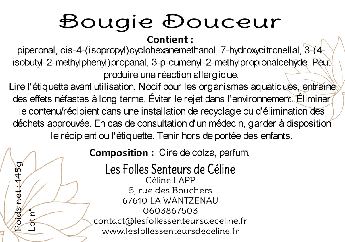 Étiquette CLP bougie Douceur