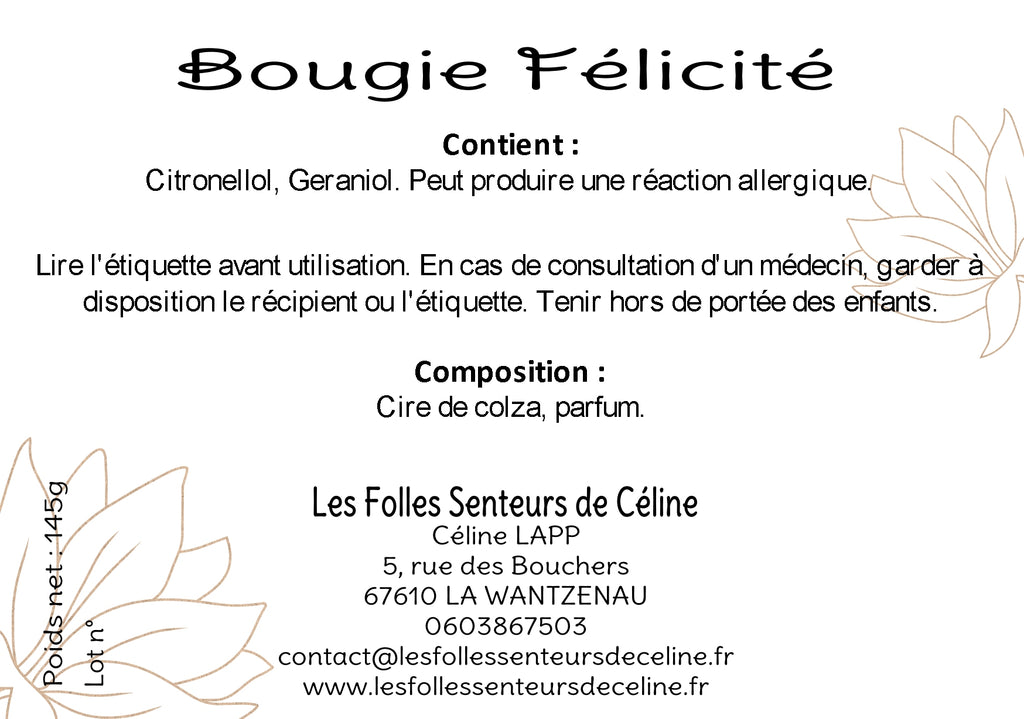 Étiquette CLP bougie Félicité