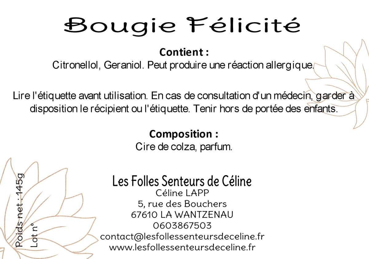 Étiquette CLP bougie Félicité