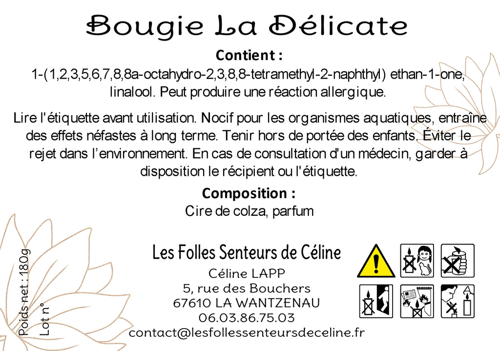 Étiquette CLP bougie La Délicate