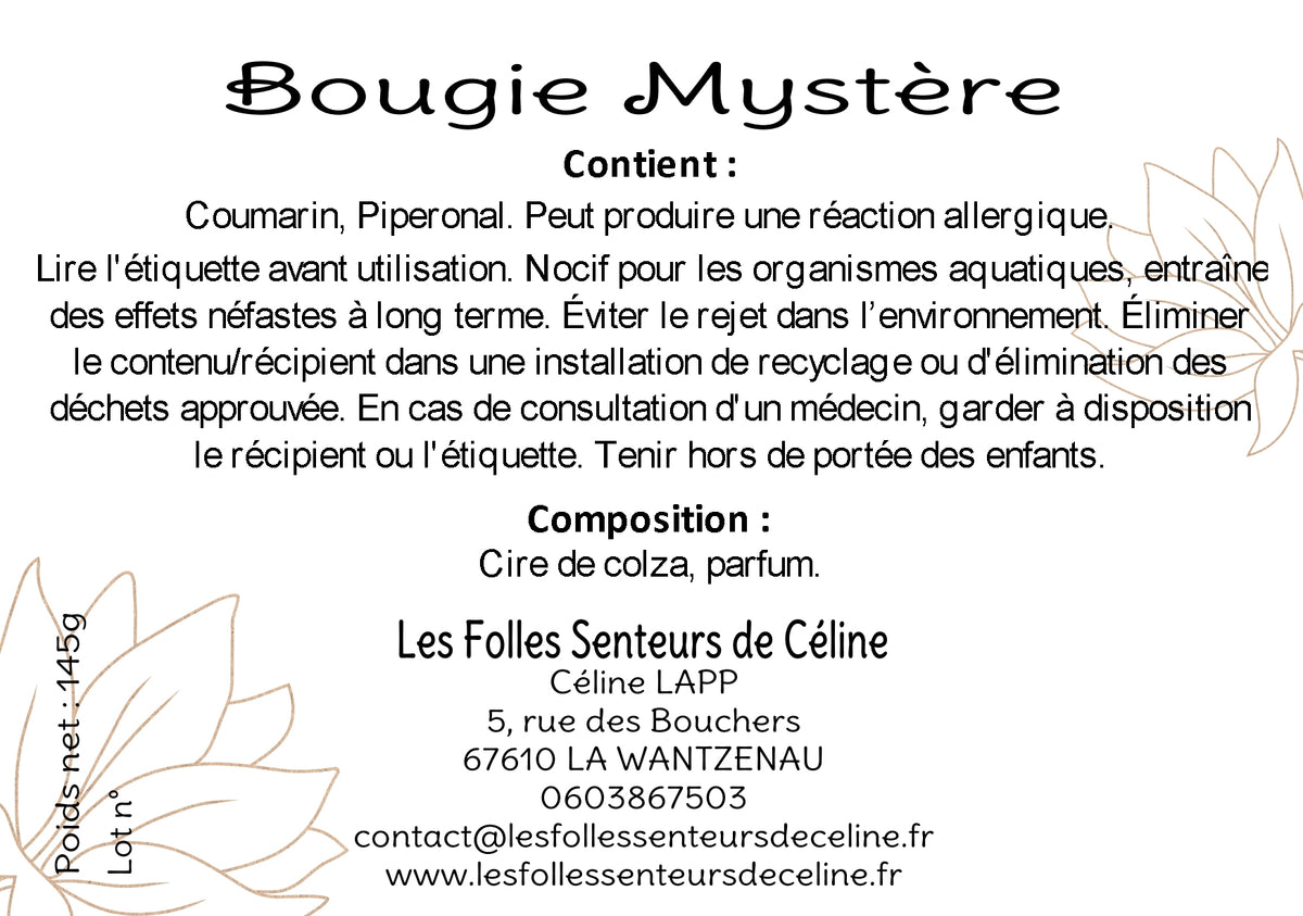 Étiquette CLP bougie Mystère