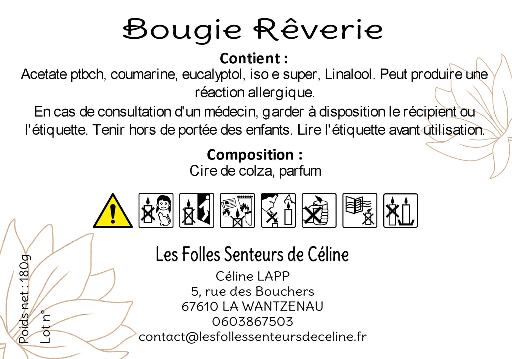 Étiquette CLP bougie Rêverie