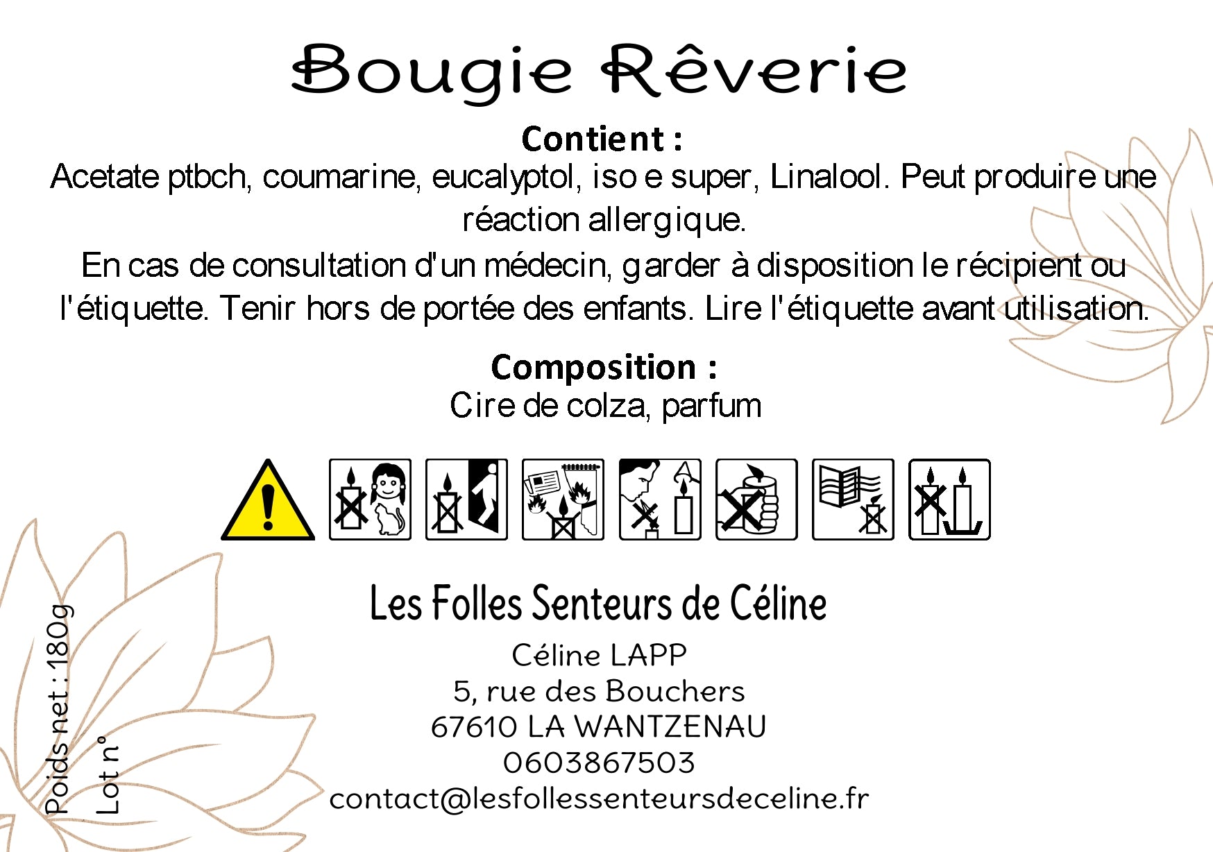 Étiquette CLP bougie Rêverie