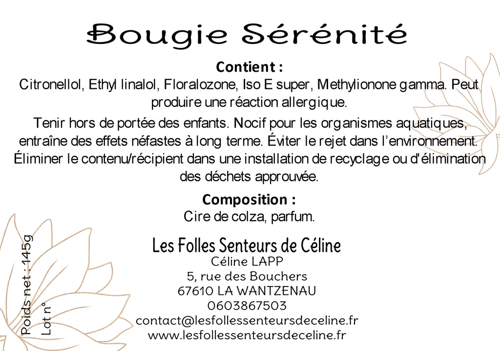 Étiquette CLP bougie Sérénité