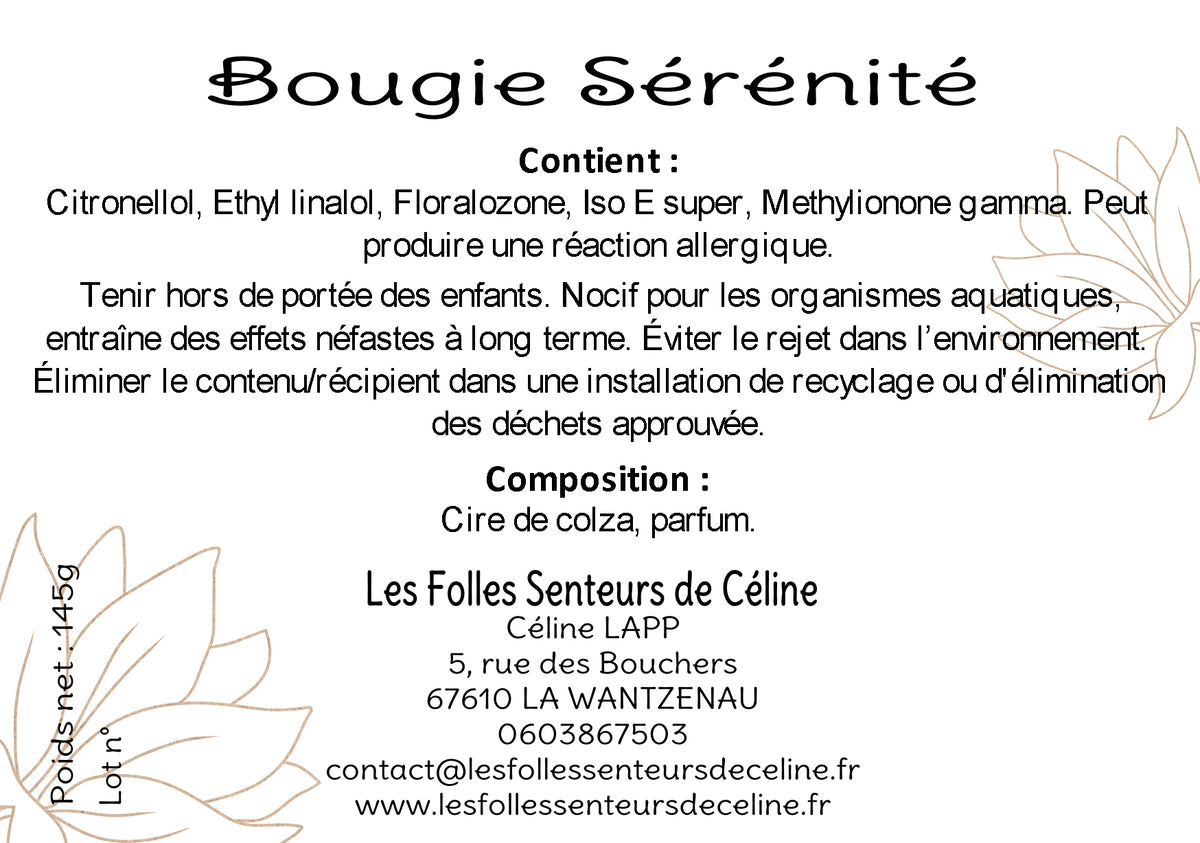 Étiquette CLP bougie Sérénité