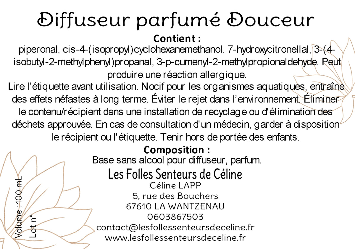 Étiquette CLP diffuseur de parfum Douceur