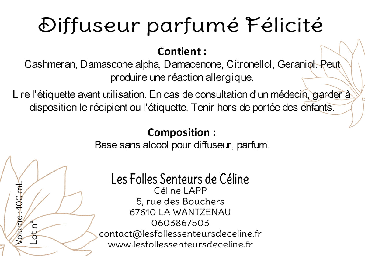 Étiquette CLP diffuseur de parfum Félicité