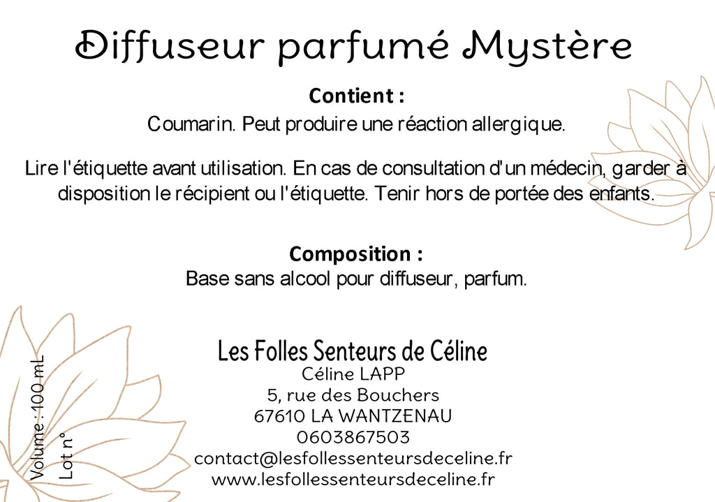 Étiquette CLP diffuseur de parfum Mystère