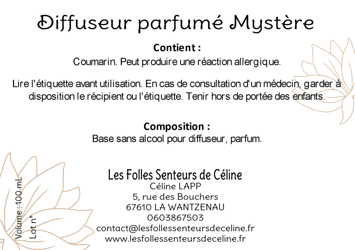 Étiquette CLP diffuseur de parfum Mystère