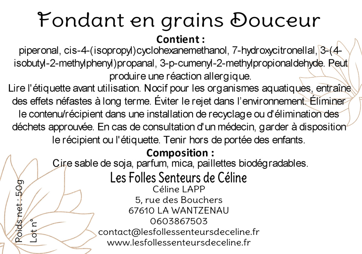 Étiquette CLP fondants en grains Douceur