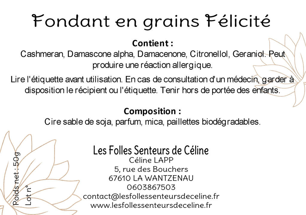 Étiquette CLP fondant en grains Félicité