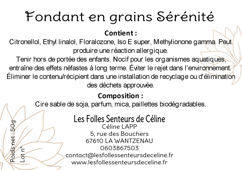 Étiquette CLP fondants en grains Sérénité