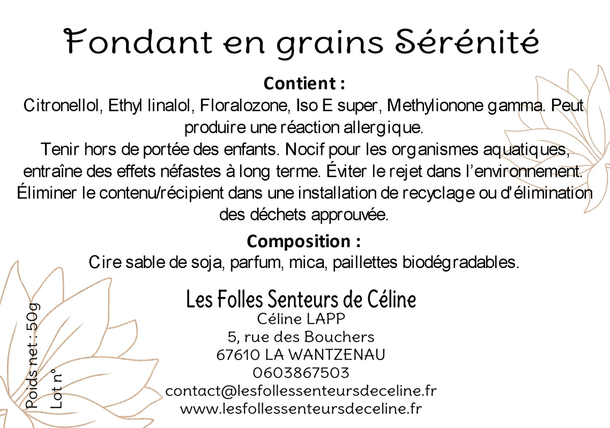 Étiquette CLP fondants en grains Sérénité
