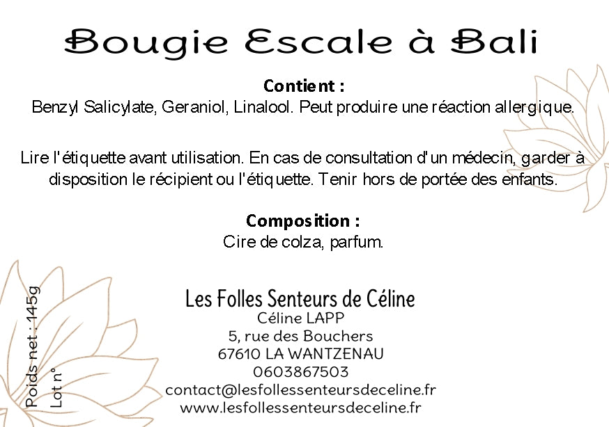 Étiquette CLP bougie Escale à Bali