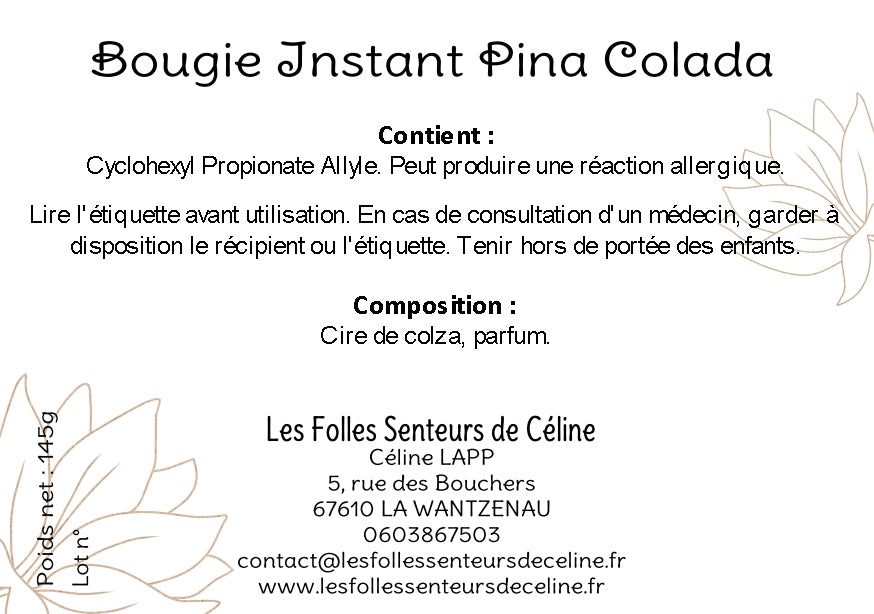 Étiquette CLP bougie Instant Pina Colada
