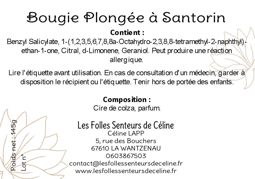 Étiquette CLP bougie Plongée à Santorin