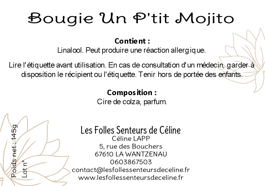 Étiquette CLP bougie Un P'tit Mojito