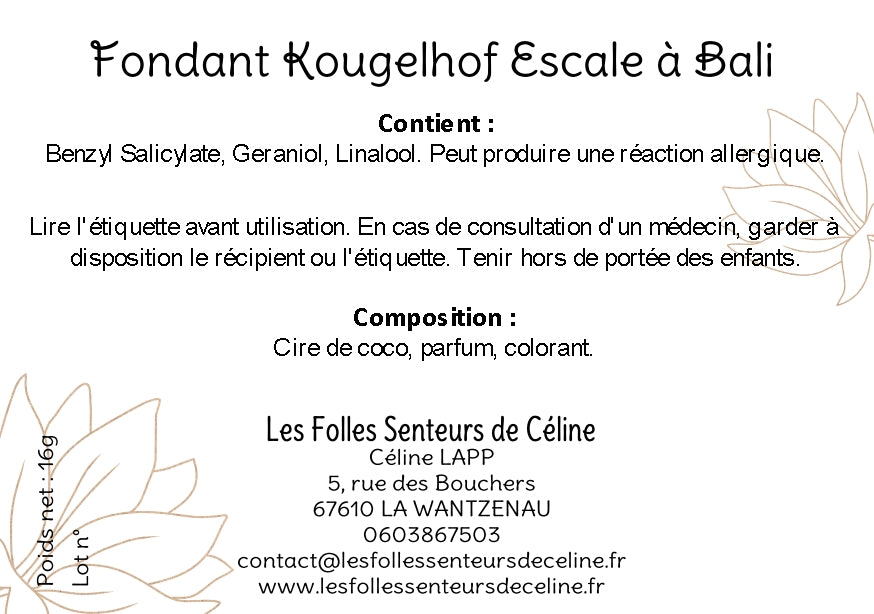 Étiquette CLP bougie Escale à Bali