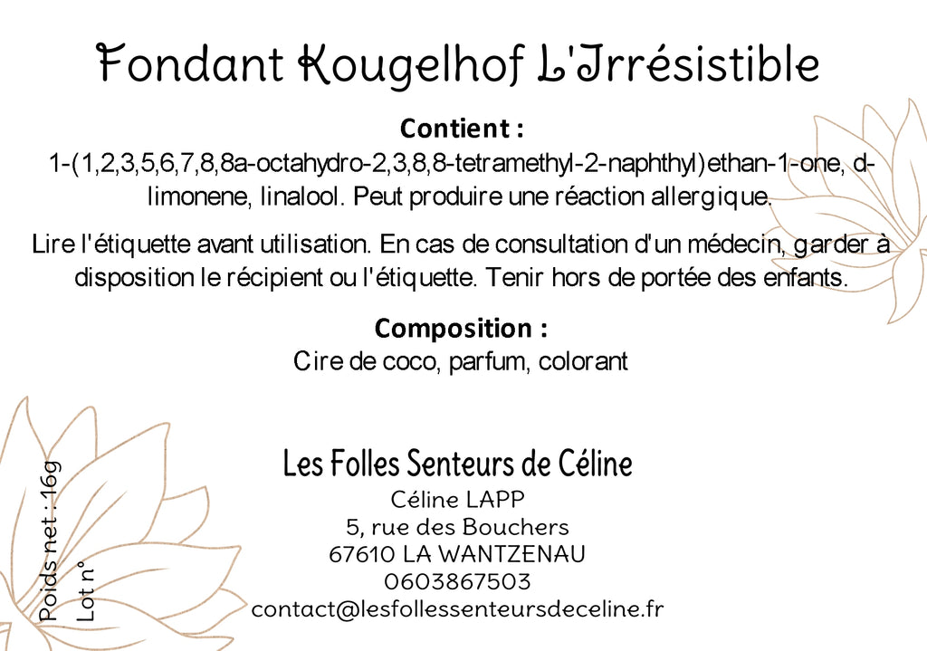 Étiquette CLP fondant L'Irrésistible