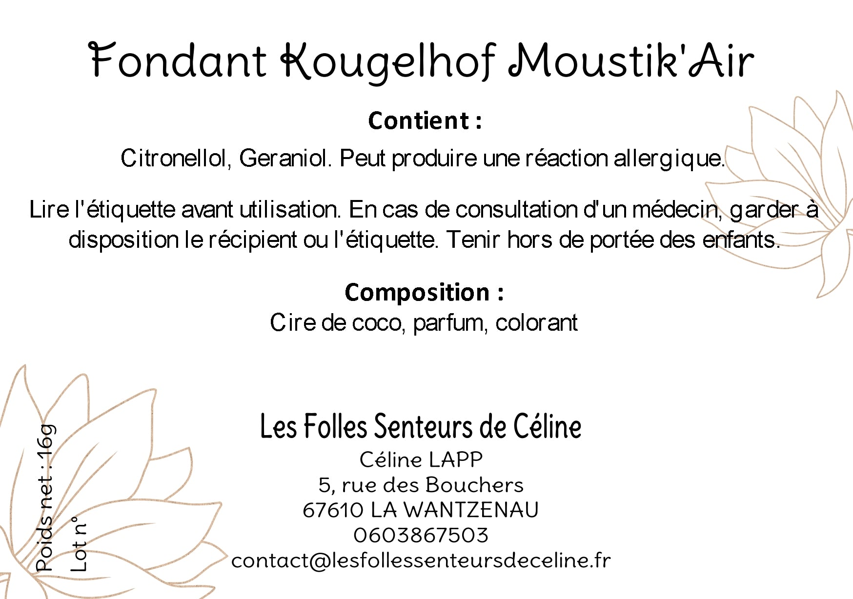 Étiquette CLP fondant Moustik'Air