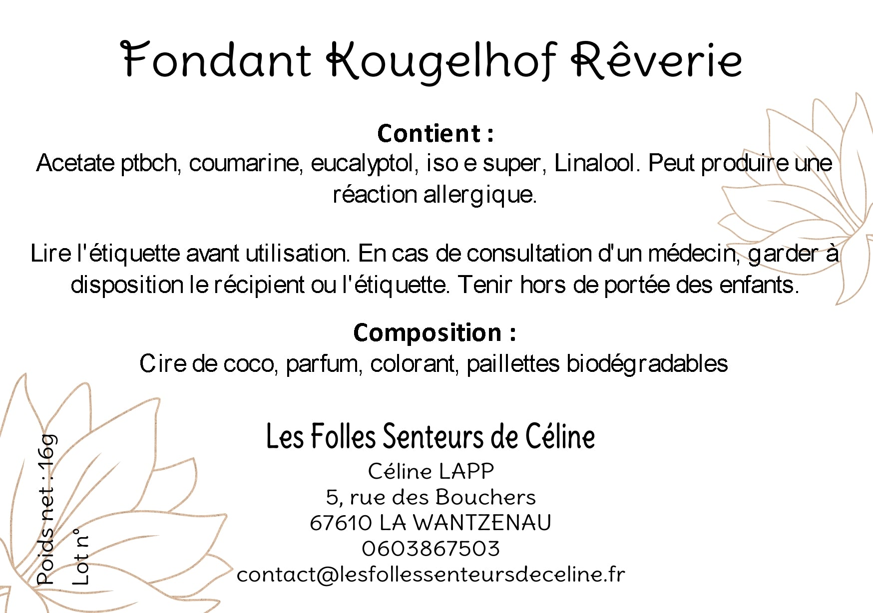 Étiquette CLP fondant Rêverie